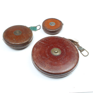 3x Old Leather Tape Measures (Display/Prop)