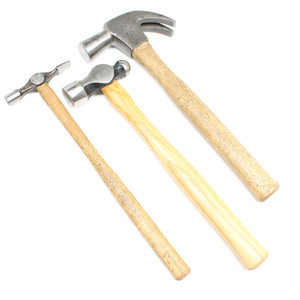 3x Old Hammers - Claw, Cross-Pein, Ball-Pein (Ash, Hickory)