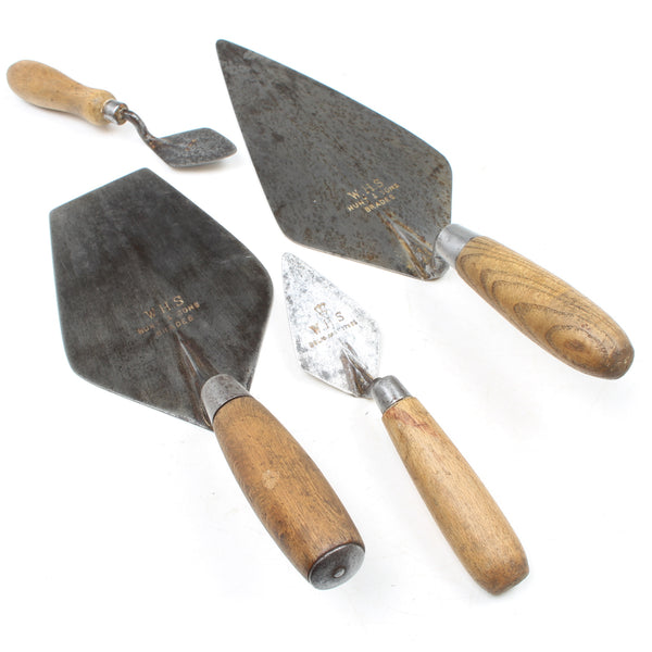 SOLD 4x Old WHS Brick Trowels OldTools.co.uk