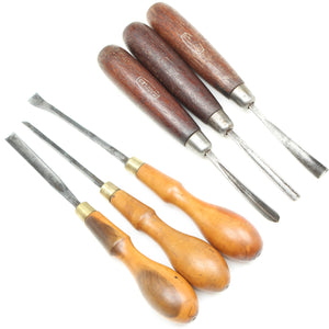 6x Old Small Marples Wood Carving Tools (Boxwood, Mahogany)