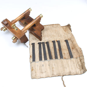 Image Title Old Nurse Wooden Plough Plane + 7 Cutters (Beech)