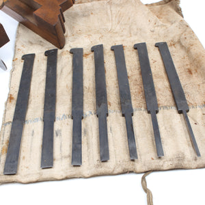 Image Title Old Nurse Wooden Plough Plane + 7 Cutters (Beech)