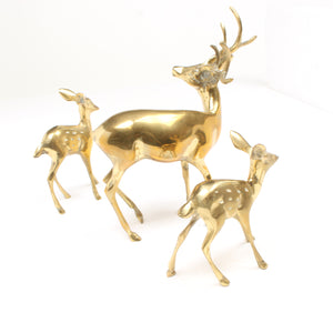Image Title SOLD - Old Brass Stag and Baby Deer Ornaments
