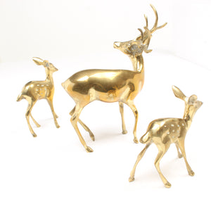 Image Title SOLD - Old Brass Stag and Baby Deer Ornaments