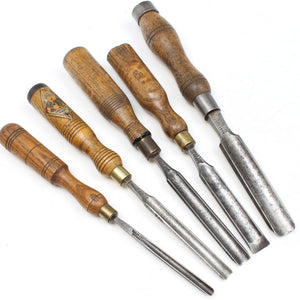 Image Title 5x Old Sorby Firmer Gouges - 1/4" - 3/4" (Ash) (UK)