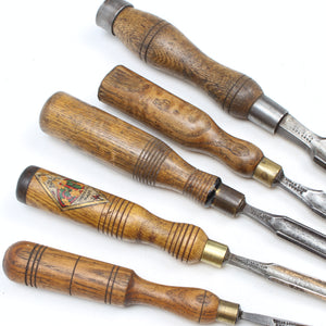 Image Title 5x Old Sorby Firmer Gouges - 1/4" - 3/4" (Ash) (UK)