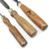 3x Old Outcannel Firmer Gouges - 11mm, 16mm, 22mm (Ash, Boxwood) 3x Old Outcannel Firmer Gouges - 11mm, 16mm, 22mm (Ash, Boxwood)