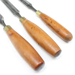 Image Title 3x Old Outcannel Firmer Gouges - 15mm, 18mm, 21mm (Boxwood)