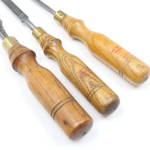 Image Title 3x Old Footprint Chisels / Gouge (Ash)