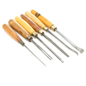 6x Old Marples Wood Carving Tools (Beech, Boxwood)