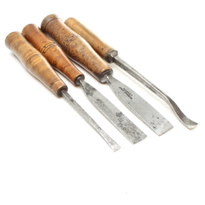 4x Old Decorative Handled Carving Tools (Fruitwood)