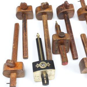 9x Old Wooden Marking Gauges (Beech)