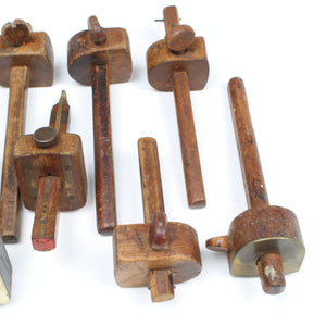 9x Old Wooden Marking Gauges (Beech)