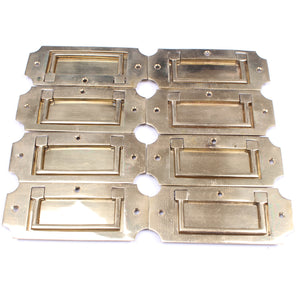 8x Vintage Brass Campaign Furniture Flush Pull Handles - 5 1/2"