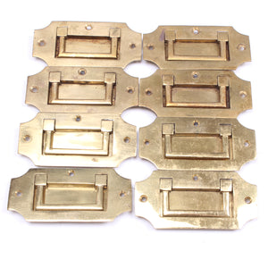8x Old Brass Campaign Furniture Flush Pull Handles - 3 1/2" x 1 3/4"