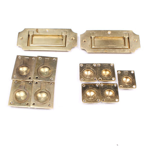 11x Old Brass Campaign Furniture Flush Pull Handles