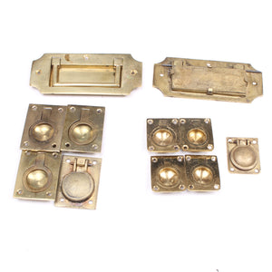 11x Old Brass Campaign Furniture Flush Pull Handles