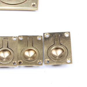 8x Old Small Brass Campaign Furniture Flush Pull Handles