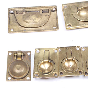 8x Old Small Brass Campaign Furniture Flush Pull Handles