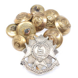 Tin Of Old Military Buttons + Bedfordshire & Hertfordshire Cap Badge