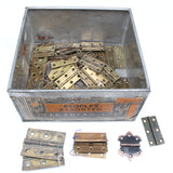 Large Old Tin Containing Many Old Brass Hinges