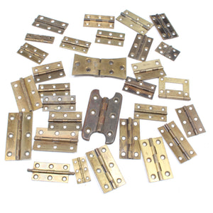 Large Old Tin Containing Many Old Brass Hinges