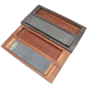 2x Boxed Oilstone Sharpening Stones - Coarse & Medium (Mahogany)