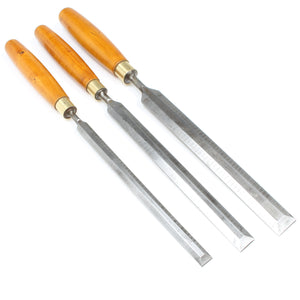 3x Old Paring Chisels - 1/2", 3/4", 1" (Boxwood)