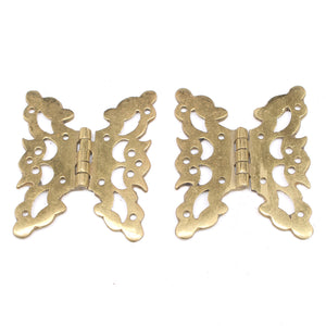 2x Old Beautiful Brass Decorative Butterfly Hinges - 3"