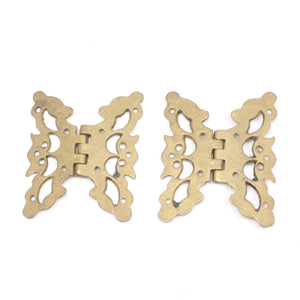2x Old Beautiful Brass Decorative Butterfly Hinges - 3"