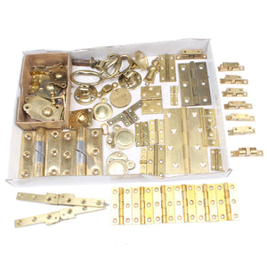 Box Of Various Vintage Brass Hinges & Brass Ironmongery