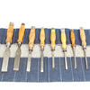 Old 8-Piece Graduated Mortice Chisels Set (Ash) - OldTools.co.uk