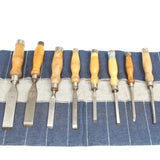 Old 8-Piece Graduated Mortice Chisels Set (Ash) - OldTools.co.uk