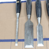 Old 6-Piece Black Handled Stanley Woodwork Chisels Set - OldTools.co.uk