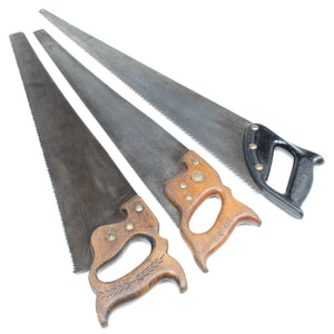 3x Old Hand Saws – 21", 22", 25” - 5tpi, 8tpi, 10tpi (Beech)