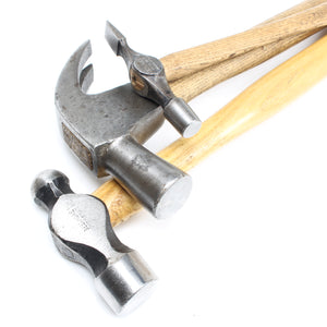 3x Old Hammers - Claw, Cross-Pein, Ball-Pein (Ash, Hickory)