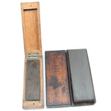 2x Small Boxed Oilstone Sharpening Stones - Medium & Fine (Mahogany)