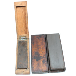 2x Small Boxed Oilstone Sharpening Stones - Medium & Fine (Mahogany)