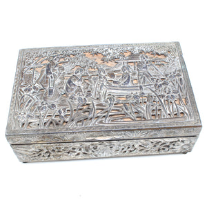 Old Decorative Metal Box - Japanese Scene