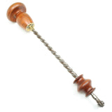Wooden-handled metal twist drill bit on a white background