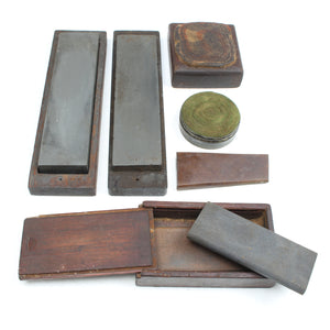 Old Boxed Oilstone Sharpening Stones and Workshop Oiling Pads