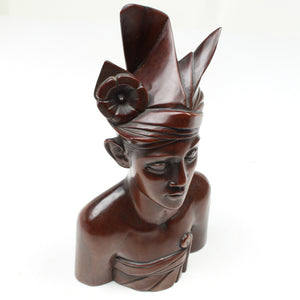 Signed Wooden Bali Bust - 12 1/2" - UK ONLY