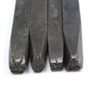 4x Old Leather Punches / Wood Punches - Flowers / Leaves