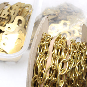 Old Fixing Plates, Mirror Plates & Brass Oval Chain