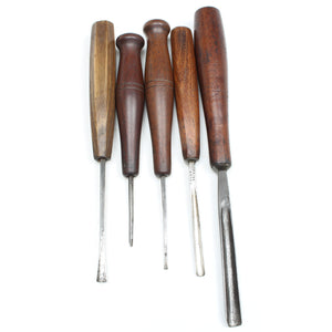 5x Old Wood-Carving Tools (Beech, Mahogany)