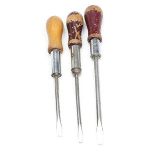 3x Old Wooden Handled Ratchet Screwdrivers (Beech)