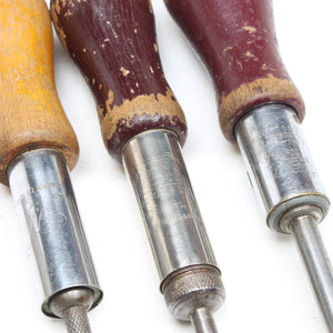3x Old Wooden Handled Ratchet Screwdrivers (Beech)