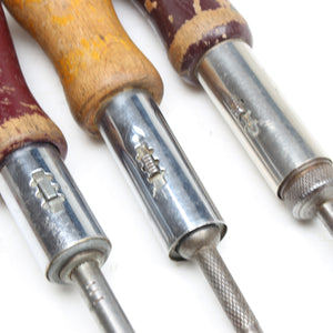 3x Old Wooden Handled Ratchet Screwdrivers (Beech)