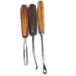 3x Old Carving Tools - Gouge, Spoon (Beech, Mahogany) - OldTools.co.uk