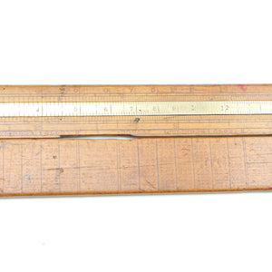 Old Rare Wooden Folding Rule with Brass Slide Rule - 24" (Boxwood) - OldTools.co.uk
